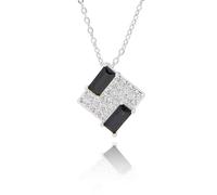 equilibrium Monochrome Contemporary Square Silver Plated Necklace, Pavé Cubic Zirconia, Geometric Pendant, 1.1 x 1.1 x 0.3cm