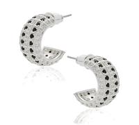 Equilibrium Monochrome Lines Hoop Earrings, Silver Plated, Pavé Cubic Zirconia Crystal, Black and White, Gift Boxed