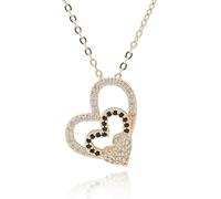 equilibrium Monochrome Triple Hearts Gold Plated Necklace, Pavé CZ Double-Heart Pendant, Clear and Black Stones, 1.6 x 1.4 x 0.3cm