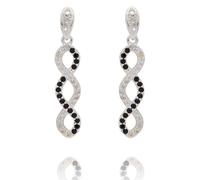 Equilibrium Monochrome Twist Drop Earring, Silver Plated, Pavé Cubic Zirconia, Black and White, Gift Boxed