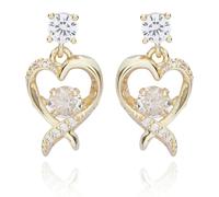 Equilibrium Moving Crystal Gold Plated Cross Over Heart Earrings With Gift Box