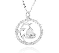 equilibrium One in a Million Silver Plated Necklace, Pavé CZ Circle Pendant with Heart Charm, Nature's Words Collection, 2.2 x 2.0 cm