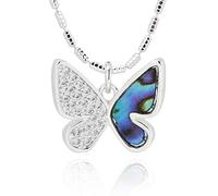 equilibrium Paua Shell Butterfly Necklace with Pavé CZ Crystal Wing, Silver Plated, 1.3 x 1.5 cm Pendant