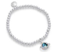 equilibrium Paua Shell Collection Planet Charm Bracelet, Silver Plated, Beaded Stretch, Pavé Cubic Zirconia, Gift Boxed