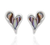 Equilibrium Paua Shell Heart Stud Earrings, Silver Plated, Iridescent, Minimalist Style, Gift Boxed