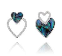 Equilibrium Paua Shell Silver Plated Heart Duo Stud Earrings