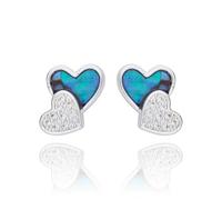 Equilibrium Paua Shell Two Hearts Silver Plated Earrings