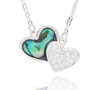 Equilibrium Paua Shell Two Hearts Silver Plated Necklace