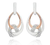 Equilibrium Polished Two Tone Entwined Teardrop Earrings - Silver & Rose Gold Plated Pavé CZ Design, Elegant Drop Style, 2.3 × 1.2 × 0.4 cm