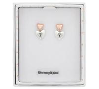Equilibrium Polished Two Tone Heart Duo Earrings Silver & Rose Gold Plated (Height: 1.4 x Width: 0.9 x Depth: 0.3 in cm)