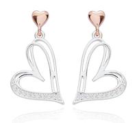 Equilibrium Polished Two Tone Irregular Heart Earrings Silver and Rose Gold Plated, Cubic Zirconia (Height: 2.8 x Width: 1.3 x Depth: 0.3 in cm)