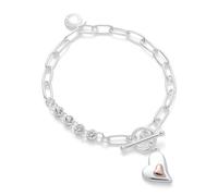 Equilibrium Polished Two Tone Silver and Rose Gold Plated Modern Heart In Heart Bracelet