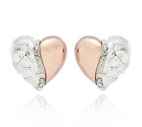 Equilibrium Polished Two Tone Textured Heart Earrings, Silver and Rose Gold Plated, CZ Accent Stud Design, 1.2 x 1.2 x 0.5 cm