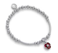 equilibrium Poppy Bracelet, Silver-Plated Beaded Stretch Design, Red Enamel Flower Charm, Cubic Zirconia Stone, Remembrance Jewellery Gift for Women