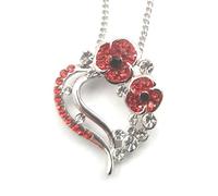 equilibrium Poppy Heart Diamante Necklace Pendant, Silver / Red