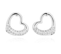 Equilibrium Pure Elegance Crystal Earrings Collection - Luxury Silver & Gold Plated Studs & Drops for Women (Pretty Heart Silver Plated: H 1.1 cm × W 1.2 cm × D 0.2 cm)
