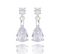 Equilibrium Pure Elegance Crystal Earrings Collection - Luxury Silver & Gold Plated Studs & Drops for Women (Glam Teardrop Silver Plated: H 1.9 cm × W 0.6 cm × D 0.2 cm)