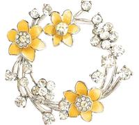 Equilibrium Radiant Daffodil Silver Plated Crystal Flower Round Brooch - Sparkle Floral Gift