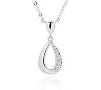 equilibrium Raindrops Collection Silver Plated Teardrop Necklace with Pavé Cubic Zirconia, Twisted Design, Gift Boxed