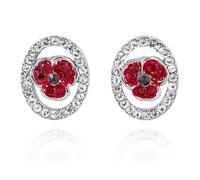 Equilibrium Red Poppy Trio Silver Sparkle Pretty Oval Earrings