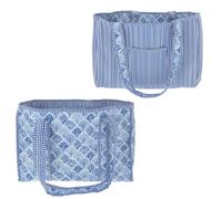 equilibrium Reversible Large Tote Bag, Blue Fan Print and Stripe, Beach Shopping Everyday Shoulder Carry