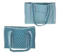 equilibrium Reversible Tote Bag, Teal Floral and Striped, Large Beach Shopping Everyday Carryall Shoulder Bag