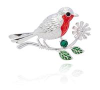 Equilibrium Robins Appear Brooch Collection - Elegant Silver Plated and Two-Tone Designs (Flower Height 3.3x Width 4.6x Depth 1.3cm)