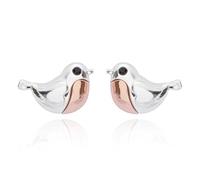 Equilibrium Robins Appear Two Tone Stud Earrings - Elegant Silver and Rose Gold Robin Design