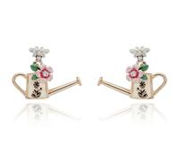 Equilibrium Secret Garden Bee Watering Can Stud Earrings, Gold/Silver Plated, Floral Nature Inspired, Gift Boxed