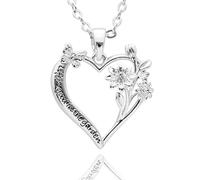 equilibrium Secret Garden Collection Heart Necklace with Flowers and Butterfly, Silver Plated, Inspirational Message Pendant