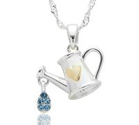 equilibrium Secret Garden Collection Two Tone Watering Can Pendant Necklace with Blue Cubic Zirconia Droplet, Silver and Gold Plated