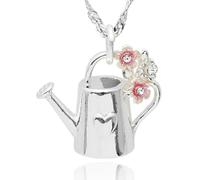 equilibrium Secret Garden Collection Watering Can Necklace, Silver Plated Floral Pendant with Pink Flowers, Nature Inspired Jewellery Gift