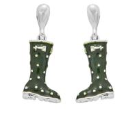 Equilibrium Secret Garden Green Wellies Earrings, Silver Plated, Dangle Drop, Gift Boxed