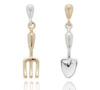 Equilibrium Secret Garden Tools Two-Tone Drop Earrings, Spade and Fork Design, Gold and Silver Plated, Anti-Tarnish, Gift Boxed