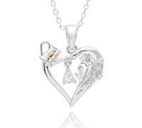 equilibrium Secret Garden Two Tone Heart Watering Can Necklace with Cubic Zirconia Stones, Silver Plated