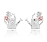 Equilibrium Secret Garden Watering Can Stud Earring, Silver Plated, Floral Detail, Gift for Women