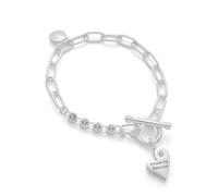 equilibrium Silver Plated Chain Bracelet with Friends Forever Elegant Heart Collection Charm, Cubic Zirconia Crystal Detail, Toggle Clasp
