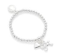 equilibrium Silver Plated Christening Charm Bracelet with Heart and Cross Charms, Height: 1.6 x Width: 0.9 x Depth: 0.4 cm