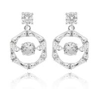 Equilibrium Silver Plated Crystal Drop Earrings, Hexagonal Design with Moving Centre Stone, Height: 2 x Width: 1.3 x Depth: 0.5 cm