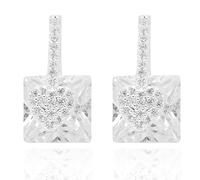 Equilibrium Silver Plated Earrings, Solitaire Square Heart Design with Pavé Cubic Zirconia, Gift Boxed