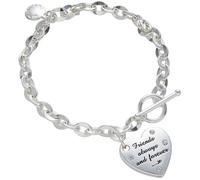equilibrium Silver Plated Friends Always and Forever Bracelet with Heart Charm, Toggle Clasp, Crystal Embellishments, Height: 0.3 x Width: 2 x Depth: 2 in cm