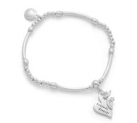 equilibrium Silver Plated Friends Forever Bracelet, Beaded Stretch Bangle with Heart Charm and Cubic Zirconia Accents, Gift Boxed