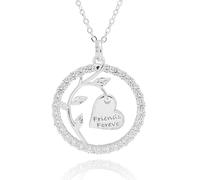 equilibrium Silver Plated Friends Forever Necklace, Pavé CZ Circle with Tree Branch and Heart Charm, 2.2 x 2.0 cm Pendant