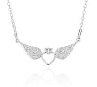 equilibrium Silver Plated Heart Necklace Collection - Hands Pendant Celtic Angel Wings Long Glam Gift for Her (Angel Wings Pavé: H 2.2 cm × W 0.9 cm × D 0.3 cm)