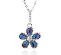 equilibrium Silver Plated Paua Shell Flower Necklace with Crystal Center, Height: 1.6 x Width: 1.4 x Depth: 0.4 cm, Iridescent Blue Purple
