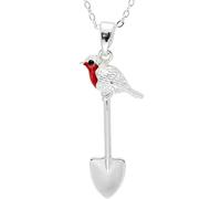 equilibrium Silver Plated Robin on Garden Spade Pendant Necklace, Red Enamel Bird Charm, Angels Are Near Gift