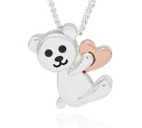 equilibrium Silver Plated Teddy Bear Necklace with Rose Gold Heart, Two Tone Pendant for Girls