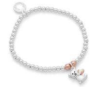 equilibrium Sitting Teddy Girls Charm Bracelet, Silver Plated with Rose Gold Heart, Two Tone, Gift Boxed