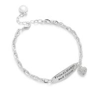 equilibrium Sparkle Heart Silver Plated Message Bracelet - “Friends Always and Forever” Engraved Bar & Crystal Heart Charm Friendship Jewellery (0.8 × 3 × 0.2 cm)