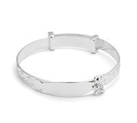 equilibrium Sparkle Teddy Silver Plated Baby Bangle - Adjustable Infant Keepsake Bracelet with Teddy Charm, New Baby Gift (H: 1.0 x W: 4.7 x D: 0.6)